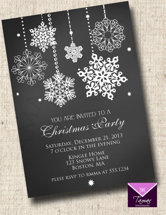Printable Christmas-Holiday Party Invitation - Chalkbord Snowflakes Il_570xn