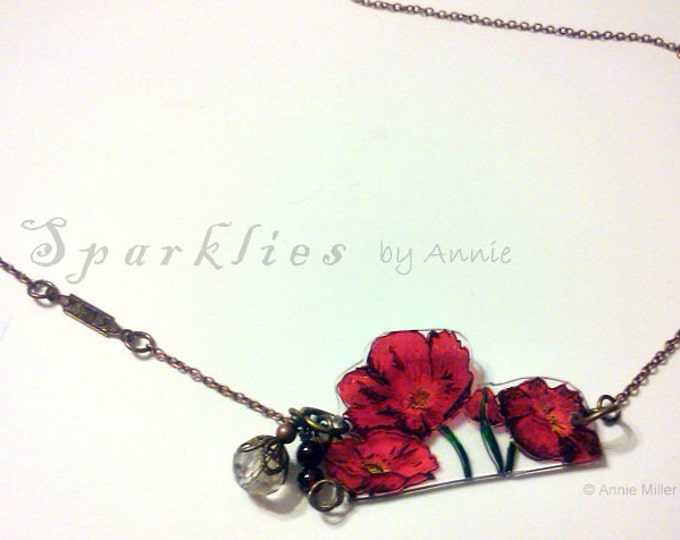 Poppies Necklace with Garnets & Swarovski Crystals