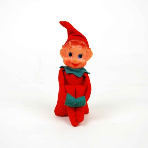 Vintage Red Felt Christmas Elf Doll // 1950's Red Pixie