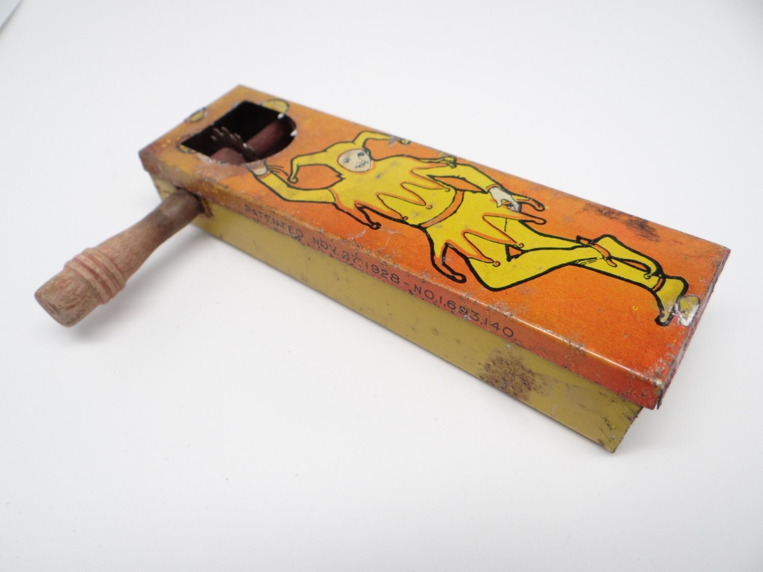 Vintage 1928 Tin Halloween Noise Maker Wooden Handle