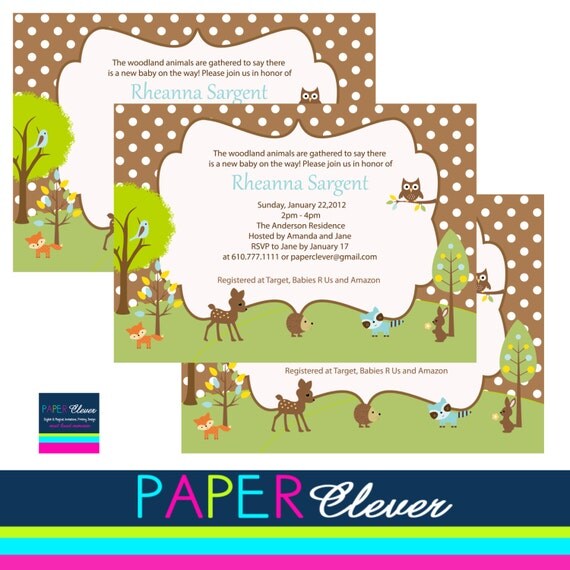 Neutral baby shower invitation - woodland, digital file, printable (#195) Il_570xn