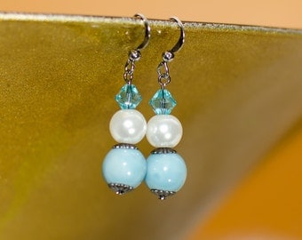 Aqua Porcelain Beads and Pearls Earrings