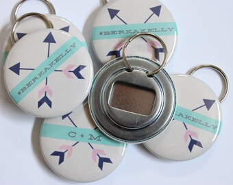 unique wedding favors, bottle opener wedding favor, wedding buttons, custom wedding favors, arrow wedding, wedding favors for guests