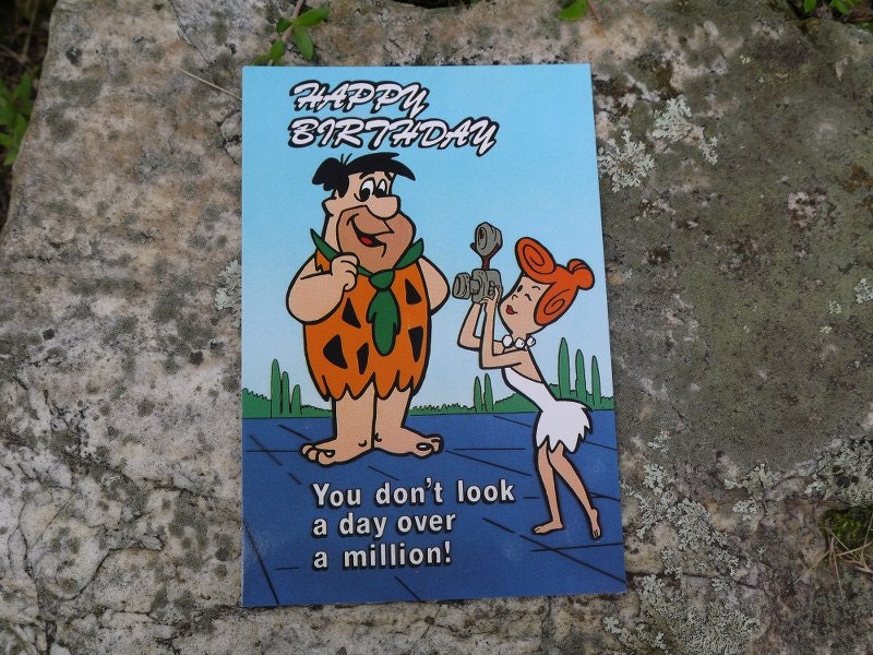Vintage Flintstones Happy Birthday Postcard by LovesAllThingsYou
