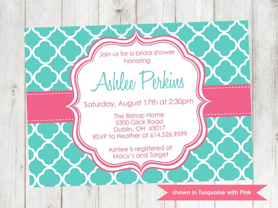 Bridal Shower Invitation - Printable Shower Themed Quatrefoil Invite - Colors and Text Customizable Il_570xn