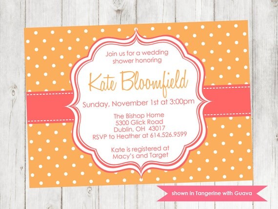 Printable Wedding Shower Invitation - Modern Polka Dot Invite - Colors and Text Customizable Il_570xn