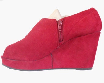 Red Wedge Shoe Platform Wedge Shoe Red Platform Heels 90s Platform Shoe Chunky Wedge Open Toe Shoe Peep Toe Wedge Women Vegan Shoe Rave