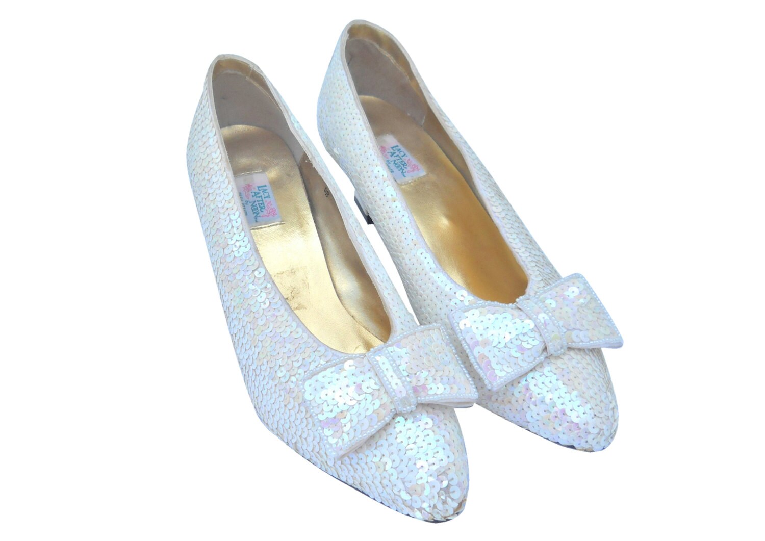 Sequin Shoes White Pumps Sparkle Heels by ShineBrightVintage