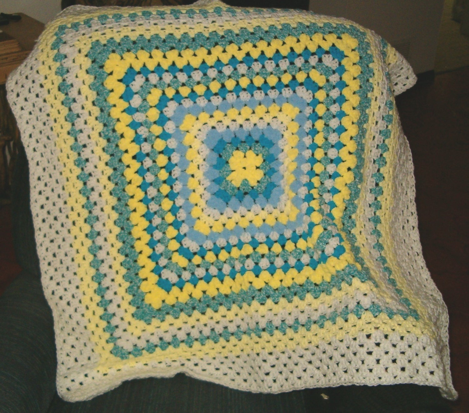 One Big Granny Square Crocheted Baby Afghan