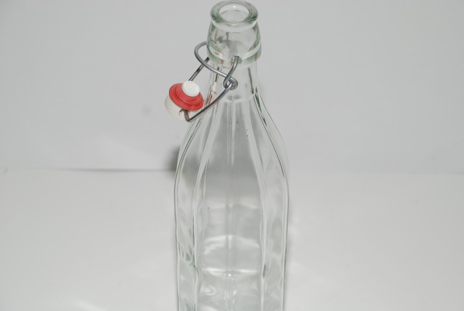 Vintage Glass Bottle with Plastic and Rubber Stopper Italy