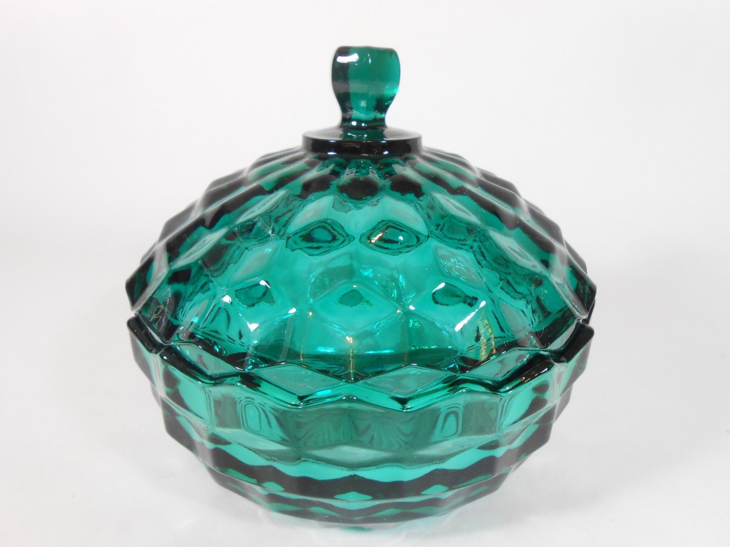 Teal Glass Candy Bowl Lidded Candy Dish Whitehall Cube Cubist