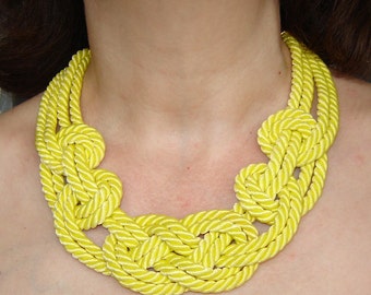 FREE SHIPPING. Yellow sailor knot necklace.
