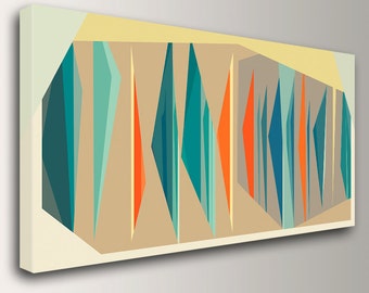 Mid Century Modern Art - Teal and Orange Decor - Canvas Print - Geometric Art - Vintage Modern Wall Decor - " Multiplex Panorama ""