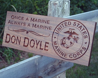 Marine Corps Sign Last Name Sign Retirement Gift Personalized Military Sign Walnut MS