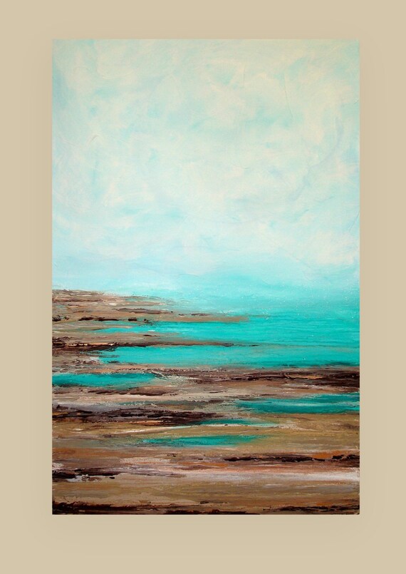 Ocean Seascape Acrylic Abstract Painting by OraBirenbaumArt