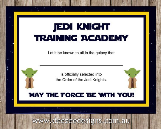 Printable Star Wars Jedi Certificate INSTANT DOWNLOAD