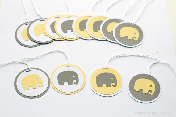 Baby Shower Decoration Elephant Tags Yellow Grey Il_570xn