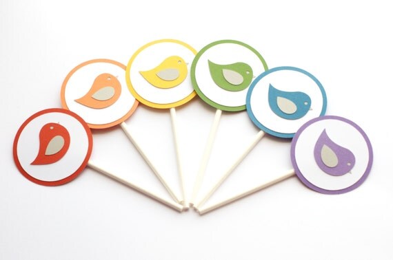 Rainbow Baby Shower Cupcake Toppers Bird Set of 12 Il_570xn