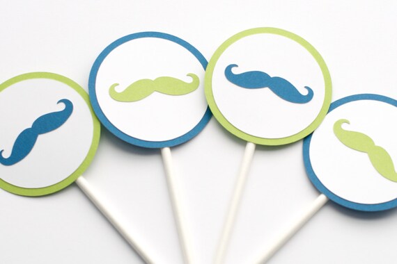 Little Man Baby Shower, Mustache Cupcake Toppers, Boy Birthday, Boy Baby Shower Decoration, Green and Blue Boy Shower Il_570xn