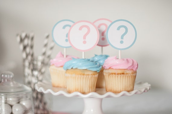 Gender Reveal Party, Question Mark Toppers, Baby Shower Decoration, Set of 12 Cupcake Toppers Il_570xn