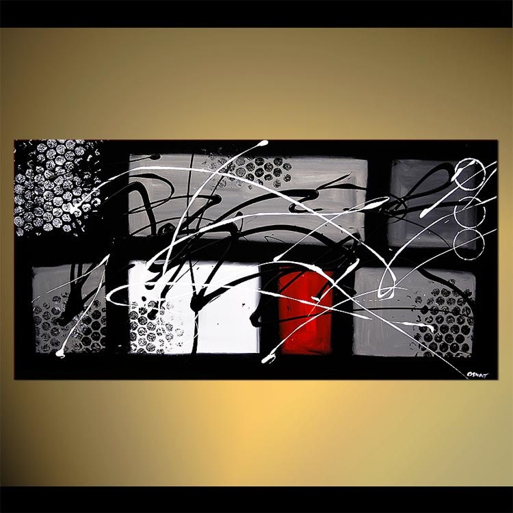 Black White Red Contemporary Abstract Painting by OsnatFineArt