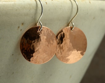 Hammered Copper Earrings, Medium Earrings, Copper Disc Earrings