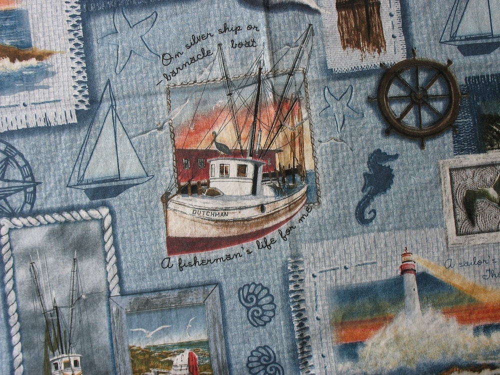Cotton Quilt Fabric Nautical Theme Blue Sail by TheFabricScore