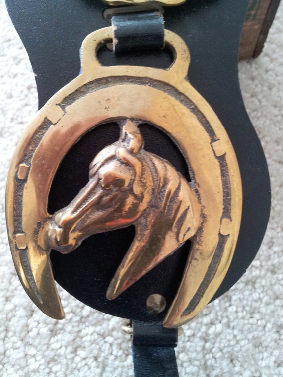 Items similar to 6 Antique Horse Tack Brass Medallions / Leather ...