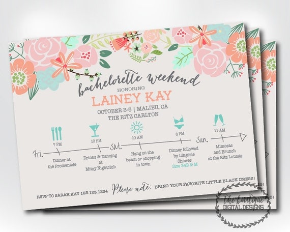 Bachelorette Party Invitations With Itinerary 1