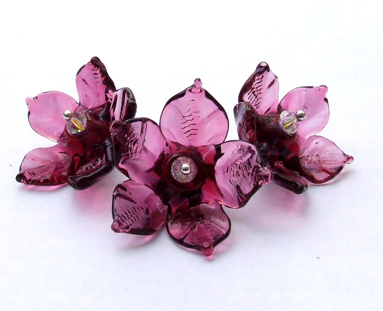 Lampwork Glass Flower Beads for Jewelry Making set of 3