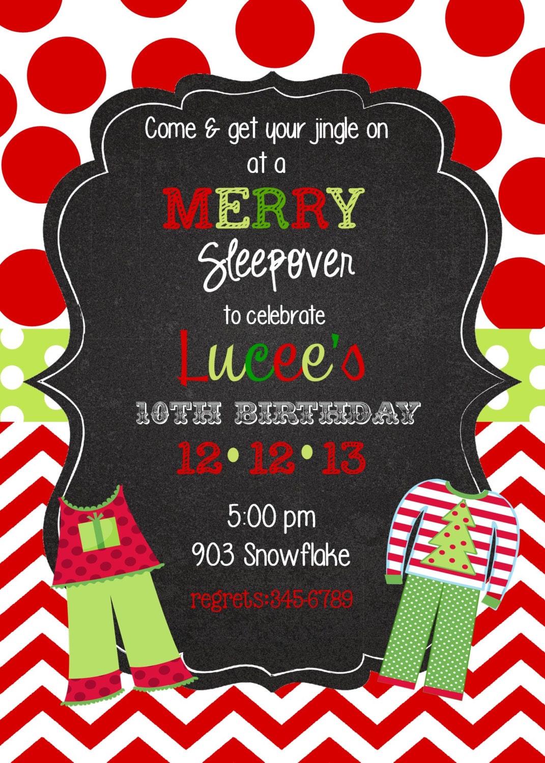 12 Christmas Pajama Party invitations with envelopes pj