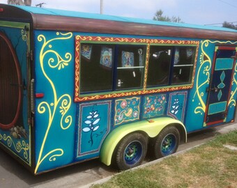 Custom painted gypsy wagon. Gypsy caravan. Custom painted trailer. ARTWORK ONLY.
