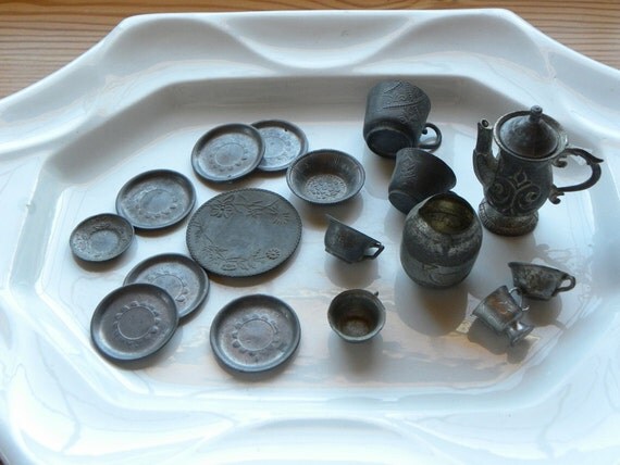 miniature pewter tea set