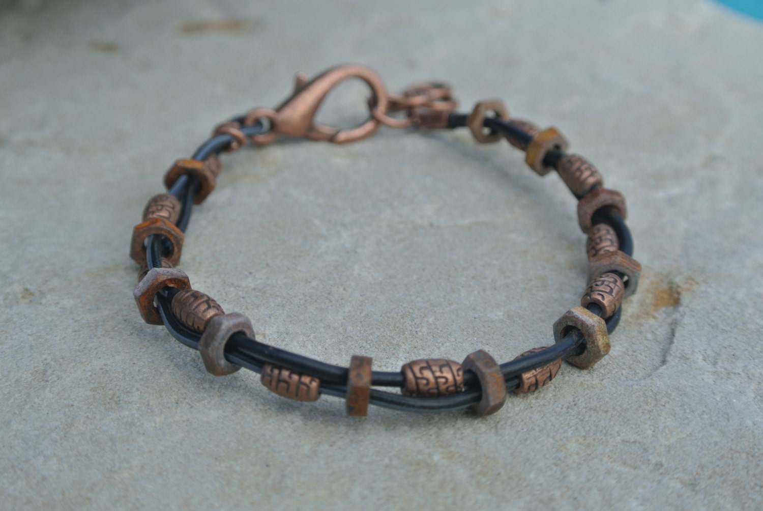 Mens Durable Bracelet with Electrical Wire Oxidized Hexagon