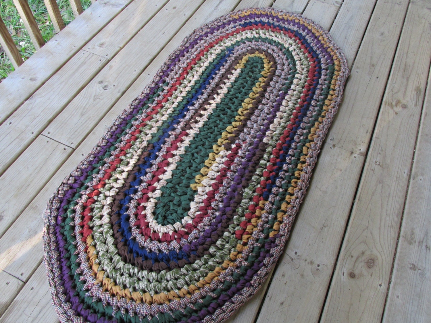 Country Patches Rug 55x26 Crochet Rag Rug Oval Large Cotton