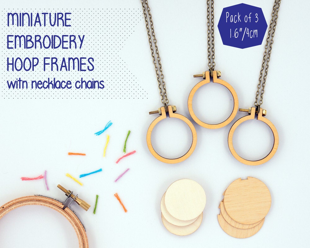Miniature embroidery hoop frames with necklace chains PACK
