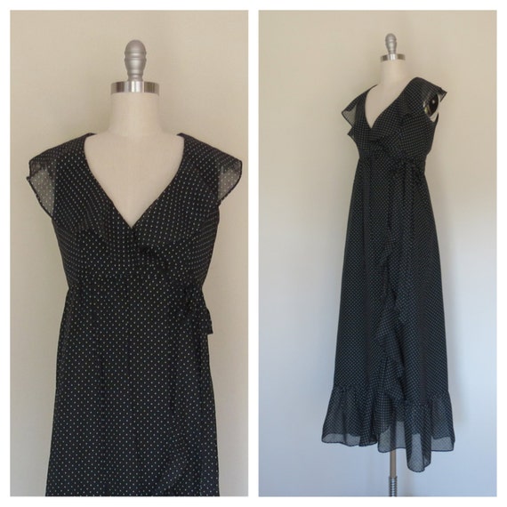 70s cotton maxi dress size xs / vintage polka dot dress