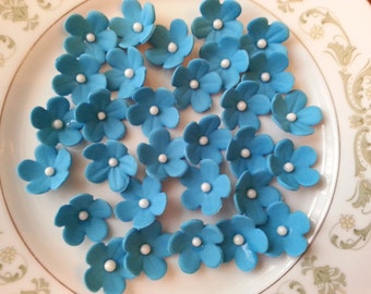 TEAL Gum Paste BLOSSOMS / 30 Flowers / Cake Topper and Cupcake Decorations