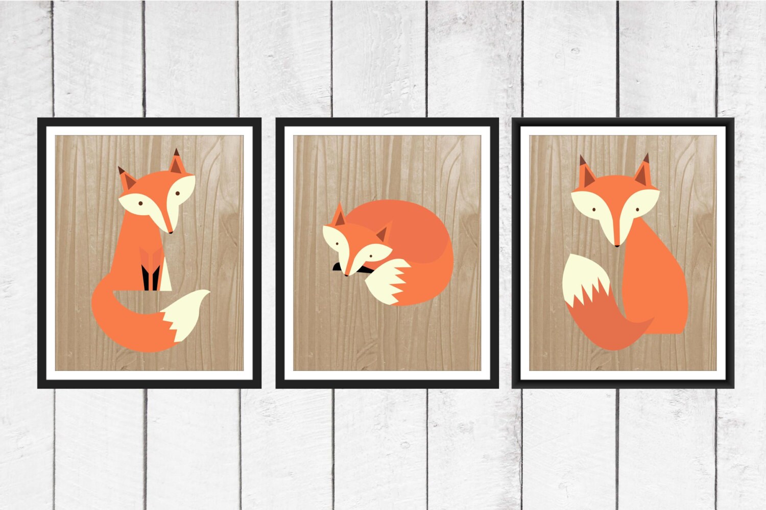 Fox Nursery Decor 3 Piece set Fox Print Trio on Faux Wood