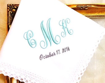 Wedding Monogrammed Handkerchief for Bride - Weddings - Wedding Date - Monogram - Hanky Hankie Handkerchief for Bride