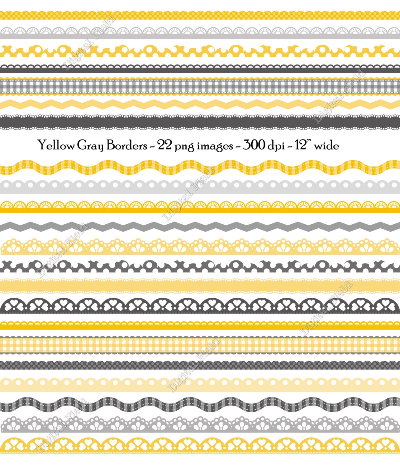 Yellow Gray Digital Borders and Ribbons Clip Art by digitalfield