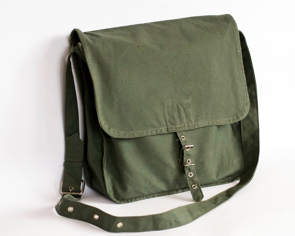 Vintage Military Bag 1970's Green Canvas Messenger Bag