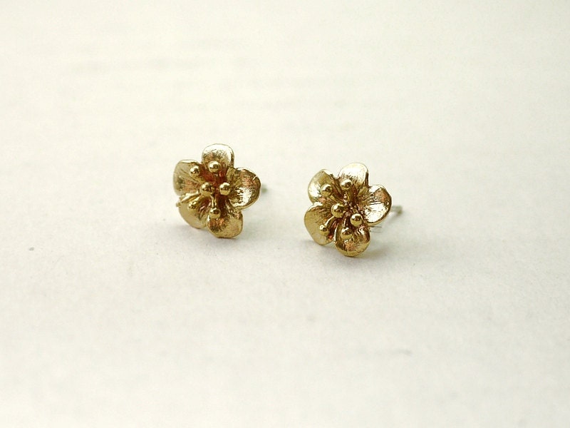 Gold flower earrings blossom studs sterling silver by illusy