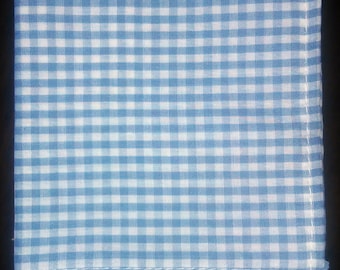 Blue & White Check Gingham Pocket Square w/ White Stitching - "Crystal Blue Persuasion"