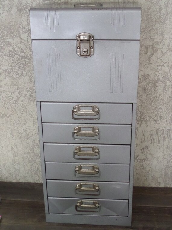 Vintage Acorn Industrial Metal File Box Tool Box With