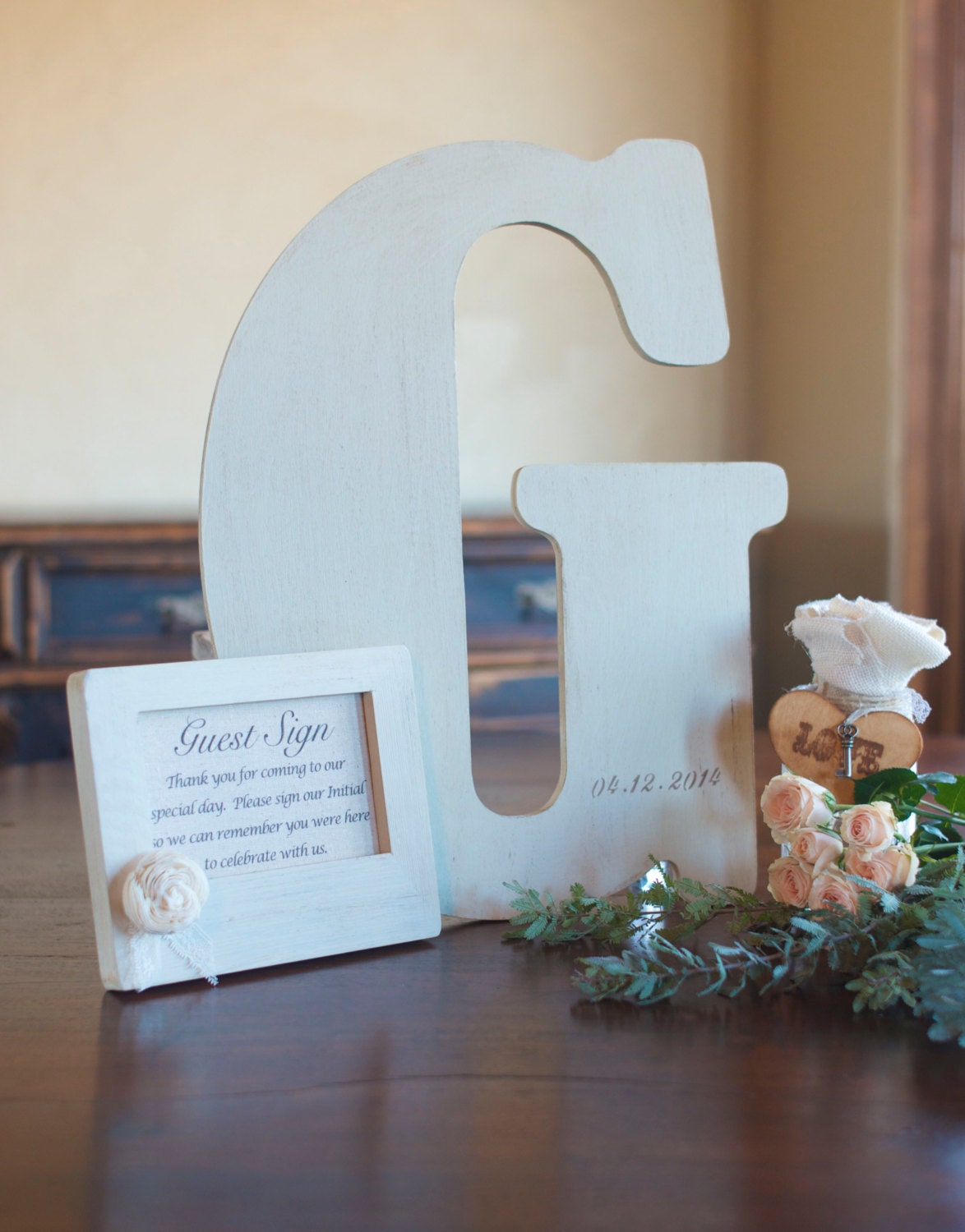 Antique White Vintage Letter Guest Book Alternative by Burlap