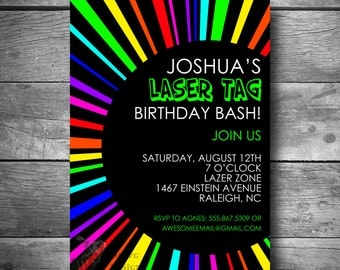 Laser Tag Birthday Invitation, Rainbow Invite, Printable, Email or Text Invitation