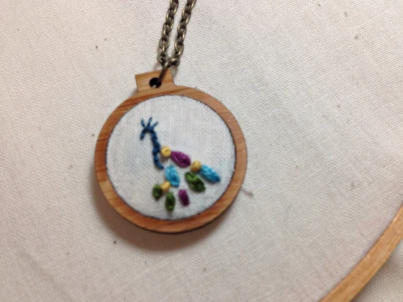 Peacock Necklace - Mini Embroidery Hoop Necklace