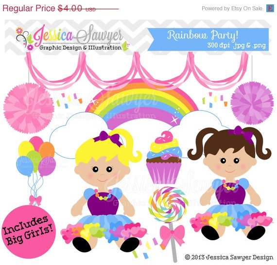 50% OFF - INSTANT DOWNLOAD, rainbow party clipart, candy clip art, for personal use, commercial use, invitations, annoucements, digital scra Il_570xn