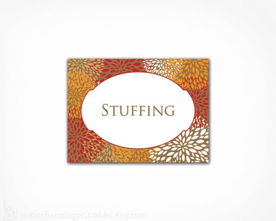 Thanksgiving Labels - PRINTABLE DIY Digital File - Tented Food Place Name Cards Tags Labels - Brown Orange Yellow Red Fall Autumn Il_570xn